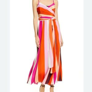 Diane Von Furstenberg Pink and Orange Striped Maxi Dress